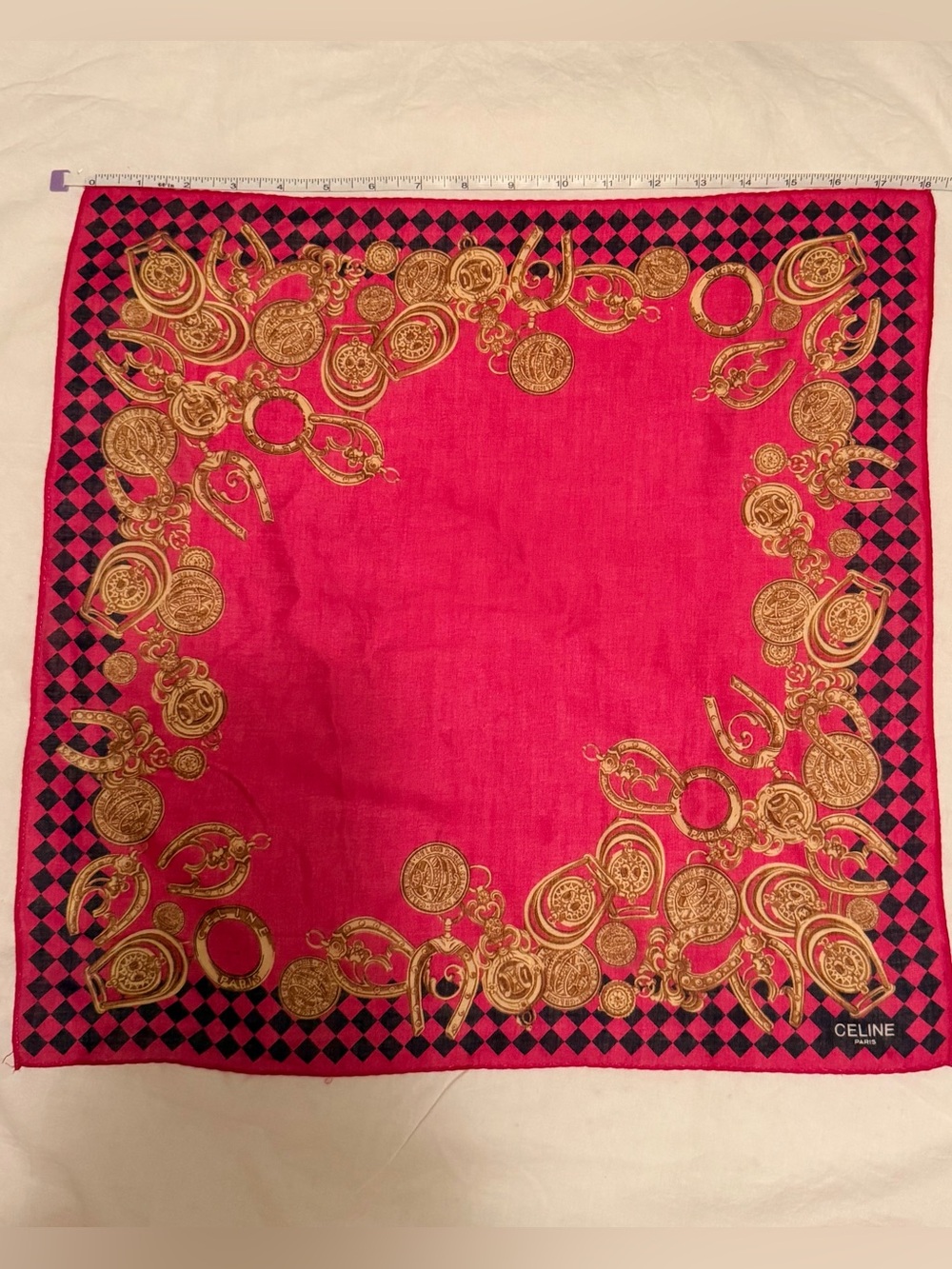 Celine Fuchsia, Black & Gold Square Scarf